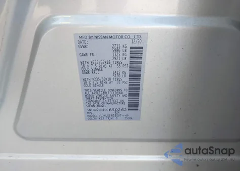 2020 Nissan Pathfinder Sl 4Wd из США, поврежденный, VIN 5N1DR2CM1LC650262